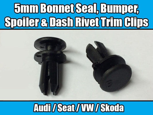 10 5mm Bonnet Seal Bumper Spoiler Dash Trim Clips - Audi SEAT VW Skoda