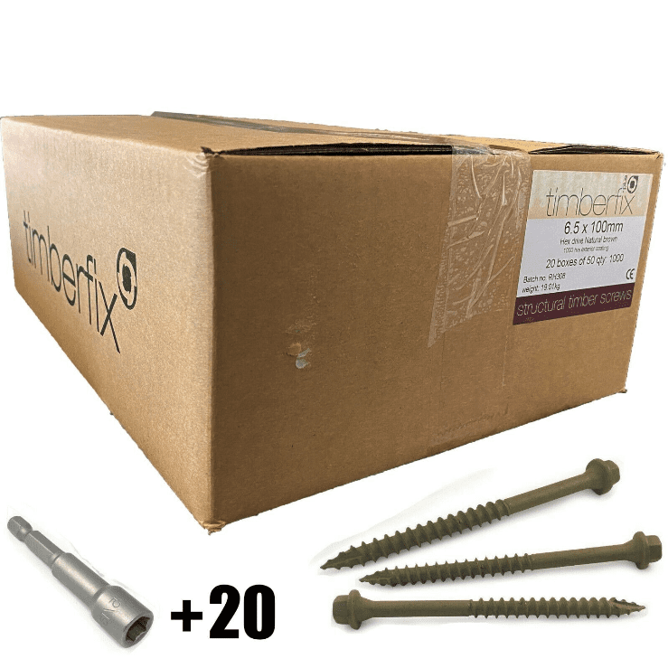 1000 6.5mmx100mm Timber Fix Hex Wood Decking Rail Sleeper Screws