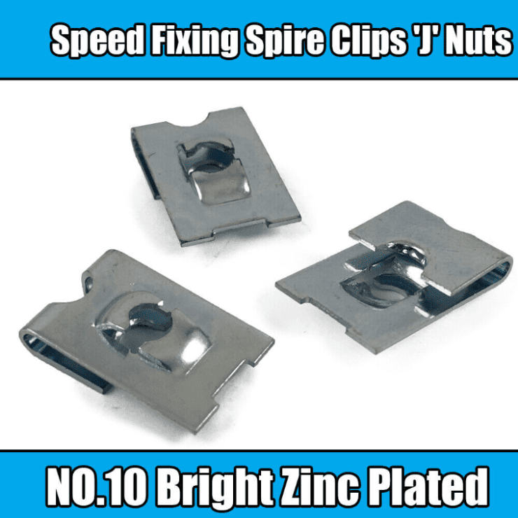 100x Spire Clips 'J' Nuts Speed Fixing Bright Zinc Plated No.10