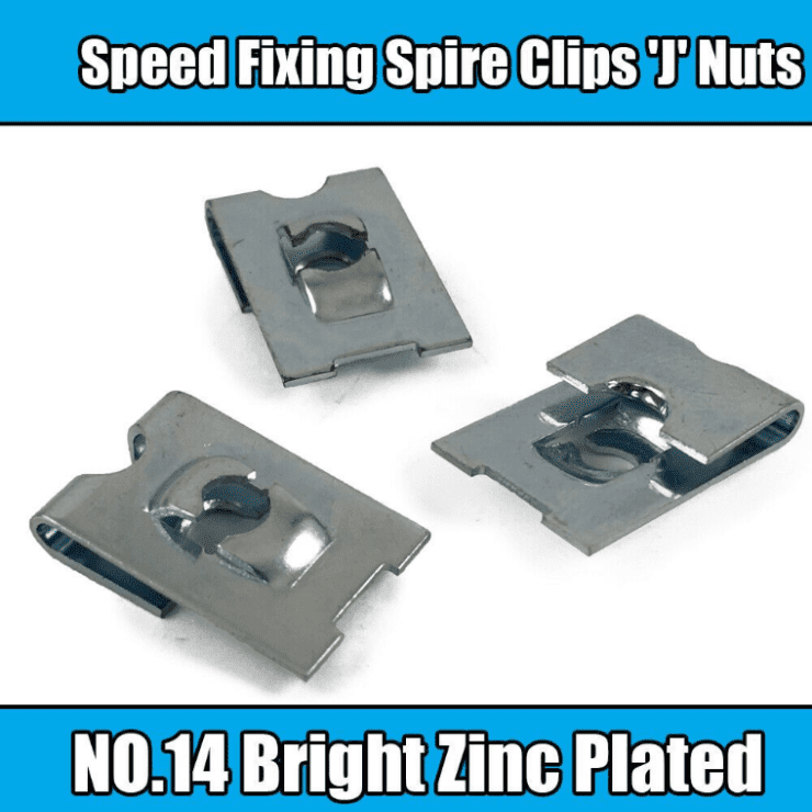 100X Spire Clips 'J' Nuts Speed Fixing Bright Zinc Plated No.14