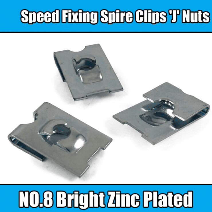 100x Spire Clips 'J' Nuts Speed Fixing Bright Zinc Plated No.8