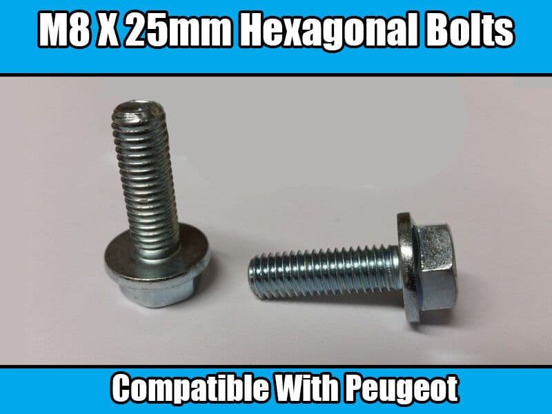 10x Hex Bolt M8x25 Hexagonal Bolts for Peugeot Metal Washer