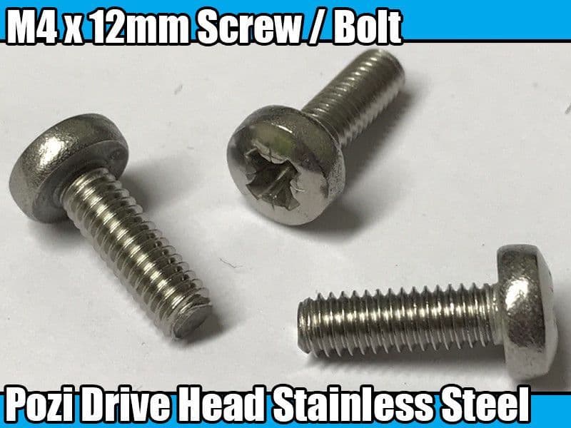 10x M4X12mm Stainless Steel Pozi Head Machine Screws