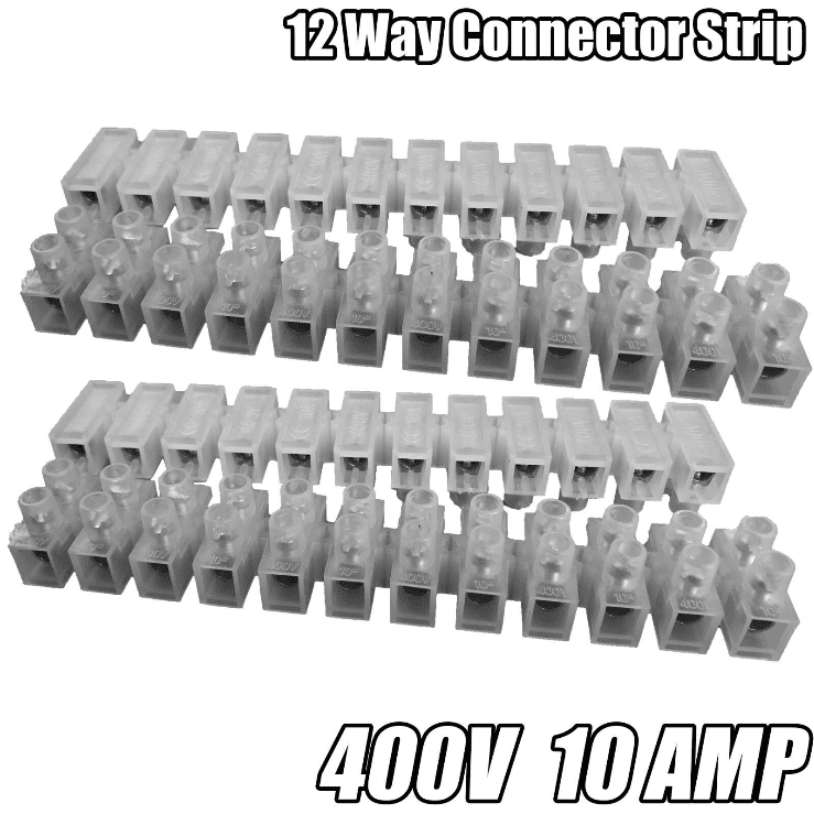 12 Way Connector Strip Choc Block Terminal 10Amp Electrical Connection Flat Head