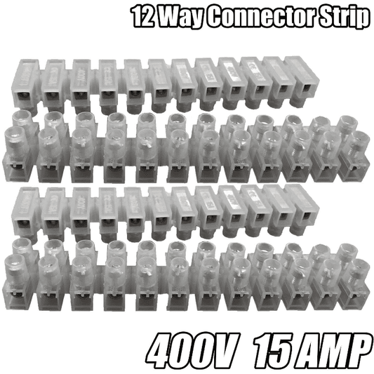 12 Way Connector Strip Choc Block Terminal Electrical 15Amp Connection Flat Head