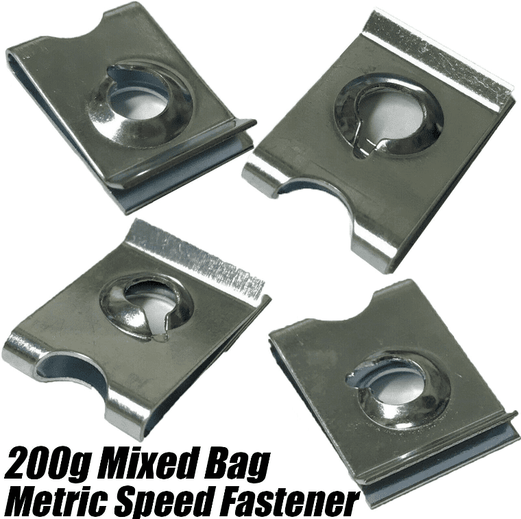 200g Mixed Bag of Speed Fasteners Metric U Clips Spire Nuts Zinc