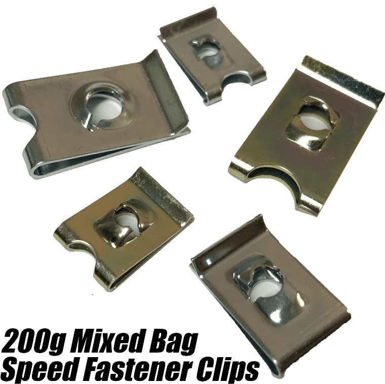 200g Mixed Bag of Speed Fasteners U Clips Spire Clip Captive Nuts Zinc