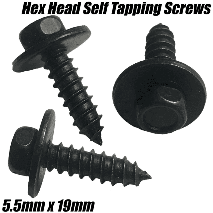 20x 5.5mmx19mm Hex Head Self Tapping Screws with Washers Black Metal