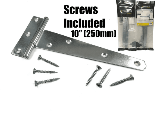 2X Tee Hinges Light Duty Gate Shed Door Hinge Fixing Screw 10" 250mm 1 Pair Zinc