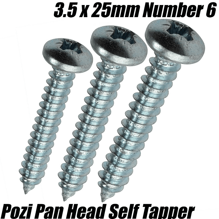 3.5x25mm Number 6 Pozi Pan Head Self Tapper Tapping Screw Bright Zinc Plate