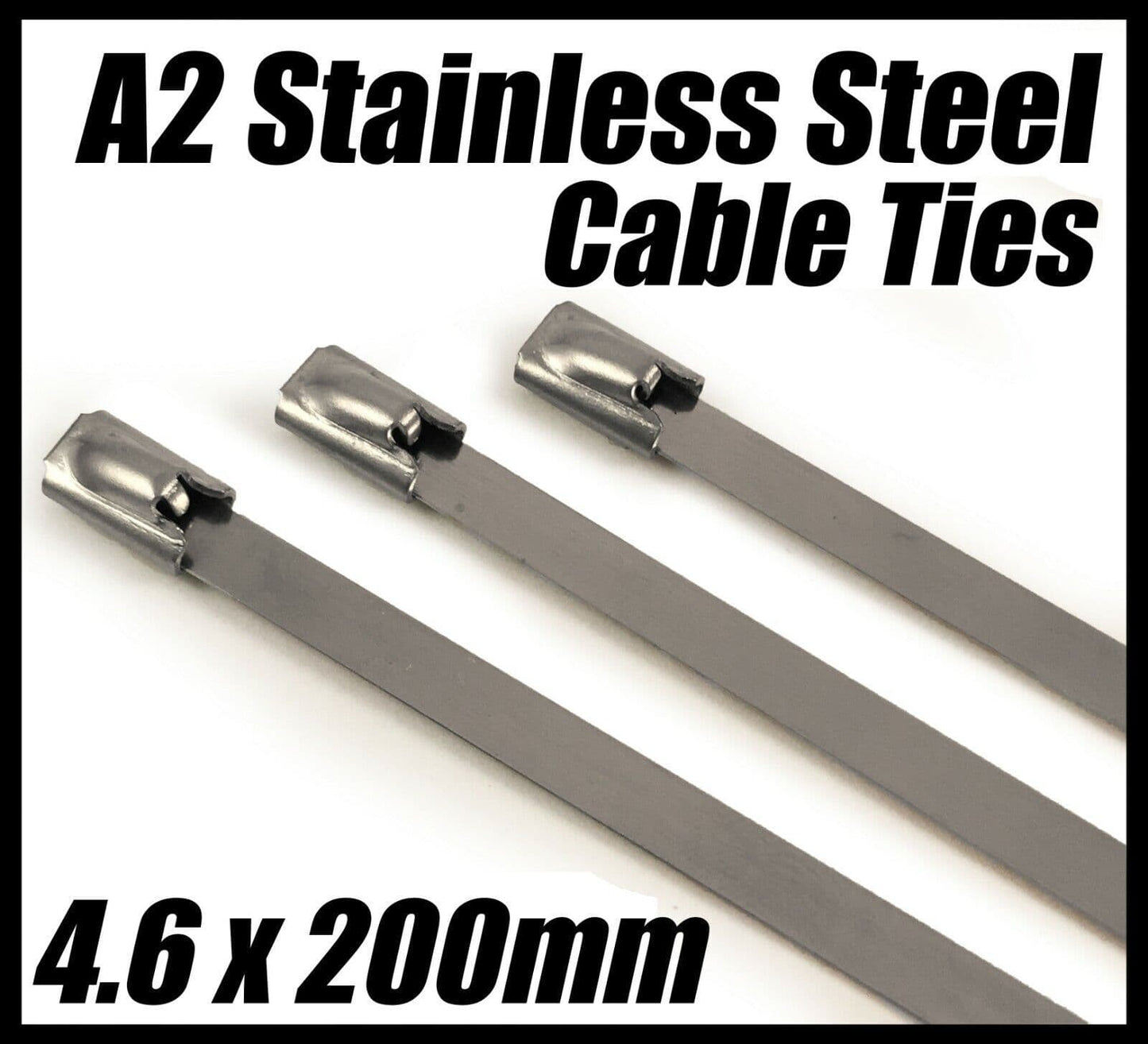 4.6x200mm A2 Stainless Steel Cable Ties Wrap Exhaust Heat Strap Induction Pipe