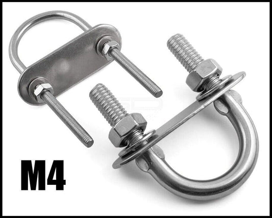 4mm x 64mm - U Bolts Stainless Steel A4 Marine Grade 316 - Plate and Nuts bolt