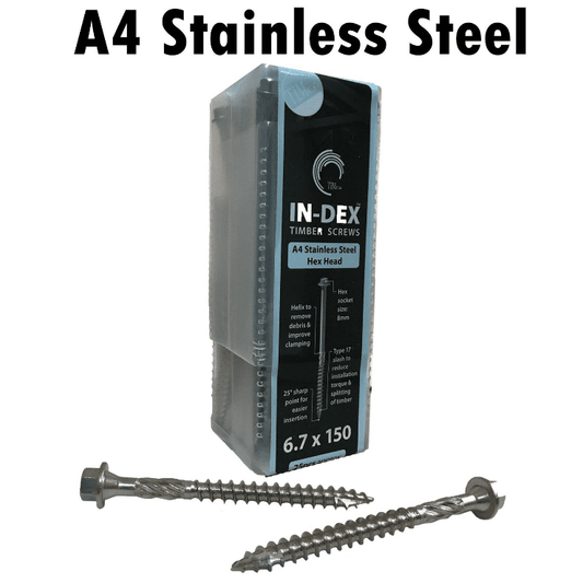 6.7X150mm 6" Index Stainless Steel A4 Landscape Sleeper Wood Timber Hex Screws