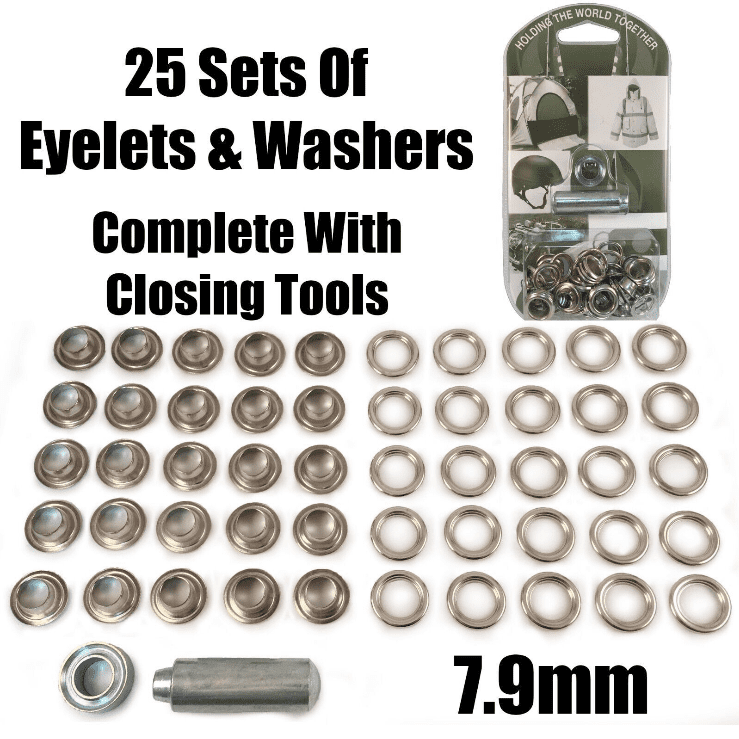 7.9mm Eyelet & Ring Washer Sail Canopy Repair Set Tools Nickel Plated Brass