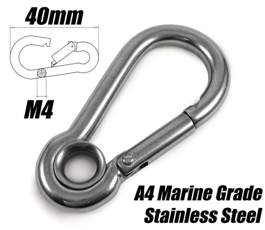 A4 Marine Grade Stainless Steel Carabiner Spring Hook Clip With Eyelet M4X40mm