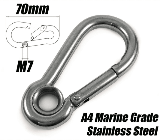 A4 Marine Grade Stainless Steel Carabiner Spring Hook Clip With Eyelet M7X70mm