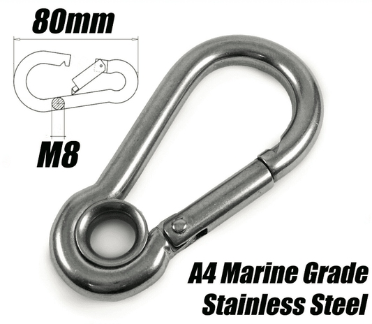 A4 Marine Grade Stainless Steel Carabiner Spring Hook Clip With Eyelet M8X80mm