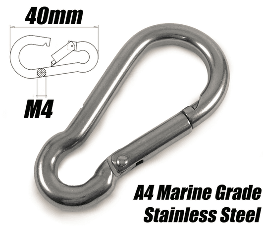 A4 Marine Grade Stainless Steel Carabiner Spring Hook Snap Rope Clips M4X40mm