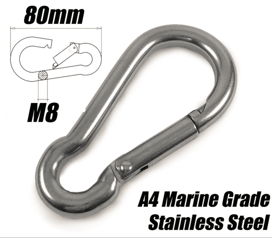 A4 Marine Grade Stainless Steel Carabiner Spring Hook Snap Rope Clips M8X80mm