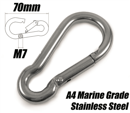 A4 Stainless Steel Carabiner Spring Hook Rope Clips M7X70mm
