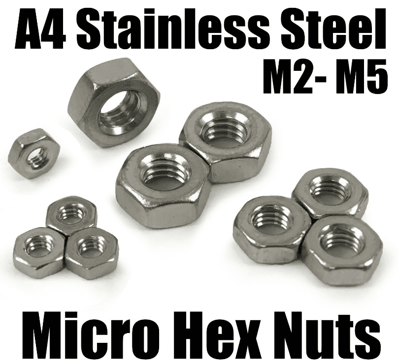 A4 Stainless Steel Marine Small Micro Model Full Hex Nuts M2 M2.5 M3 M3.5 M4 M5