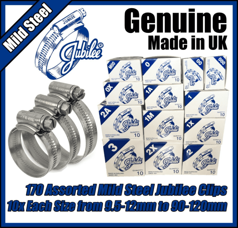Assorted Genuine Jubilee Hose Clips 9.5-12mm To 90-120mm 170 In Total Kit Pack