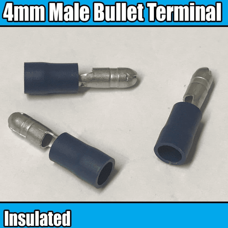 Blue Insulated Male Bullet Electrical Crimp 4.0mm Terminals Brass