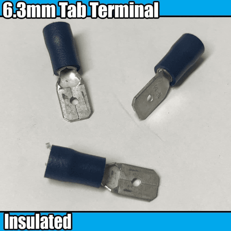 Blue Male Spade Tab Fully Insulated Electrical 6.3mm Crimp Terminals