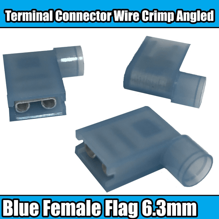 Electric Blue Female Flag 6.3mm Terminal Connector Wire Crimp Angled Connectors