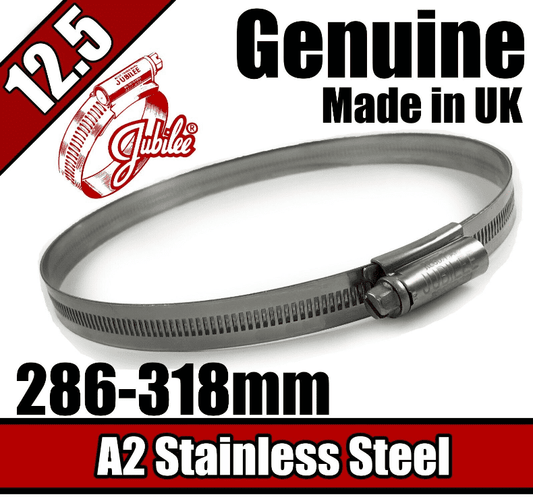 Genuine Jubilee A2 Stainless Steel Clip Hose Clamp Worm Drive 286mm-318mm 12.5