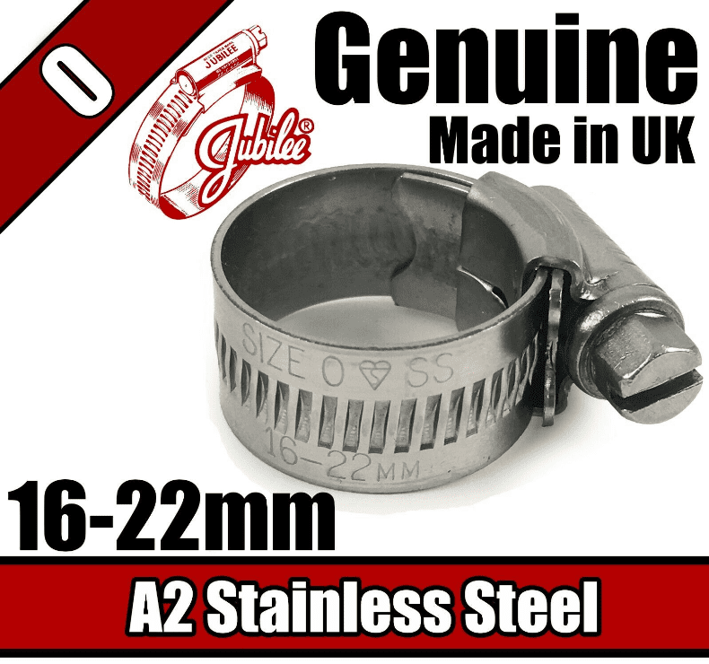 Genuine Jubilee A2 Stainless Steel Clip Hose Pipe Clamp Worm Drive 16mm-22mm 0