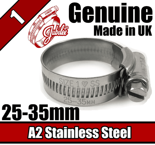 Genuine Jubilee A2 Stainless Steel Clip Hose Pipe Clamp Worm Drive 25mm-35mm 1