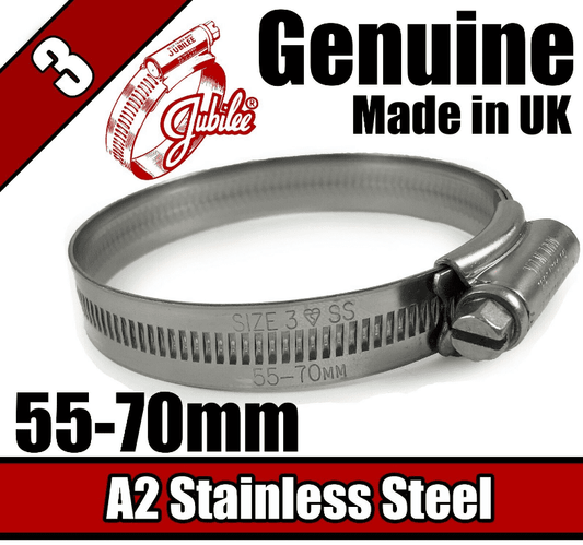 Genuine Jubilee A2 Stainless Steel Clip Hose Pipe Clamp Worm Drive 55mm-70mm 3