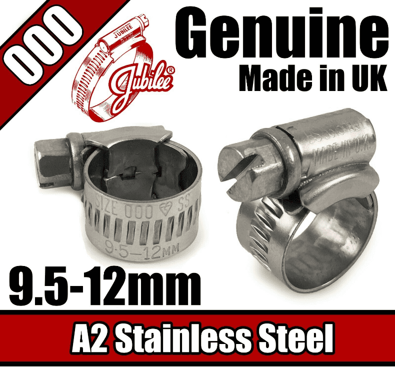 Genuine Jubilee A2 Stainless Steel Clips Hose Clamp Worm Drive 9.5mm-12mm 000