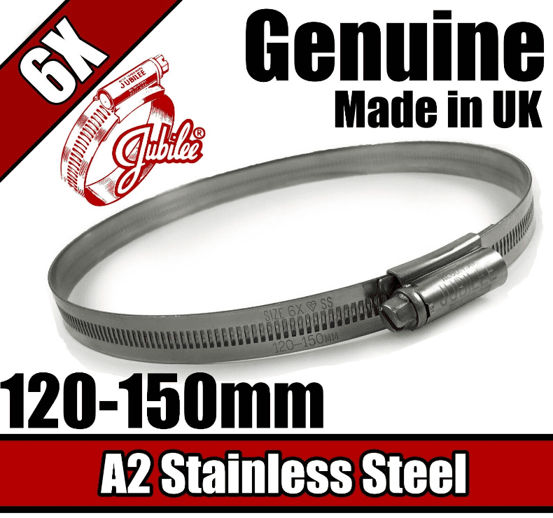 Genuine Jubilee Stainless Steel Clips Hose Pipe Clamp Worm Drive 120mm-150mm 6X