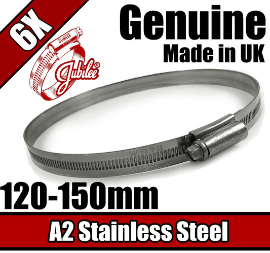 Genuine Jubilee Stainless Steel Clips Hose Pipe Clamp Worm Drive 120mm-150mm 6X