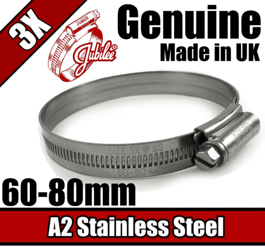 Genuine Jubilee Stainless Steel Clips Hose Pipe Clamp Worm Drive 60mm-80mm 3X