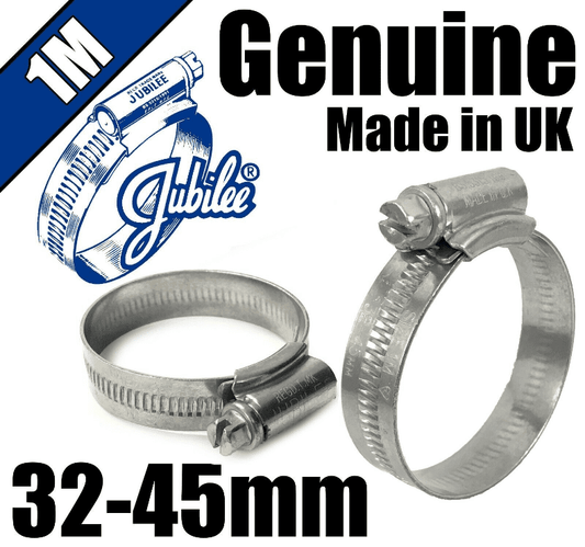 Genuine Original Jubilee Clips Steel Hose Pipe Clamps Worm Drive 32mm-45mm 1M