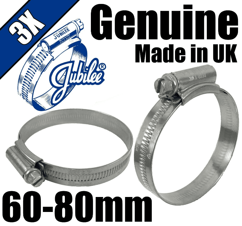 Genuine Original Jubilee Clips Steel Hose Pipe Clamps Worm Drive 60mm-80mm 3X