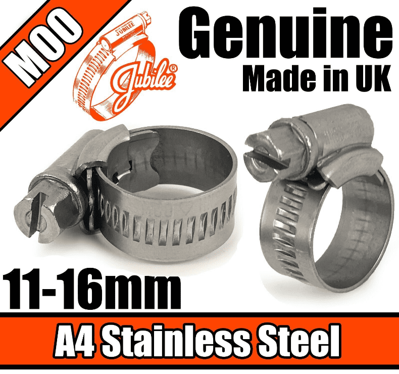 Jubilee A4 316 Marine Stainless Steel Clips Hose Clamp Worm Drive 11-16mm M00