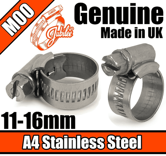 Jubilee A4 316 Marine Stainless Steel Clips Hose Clamp Worm Drive 11-16mm M00
