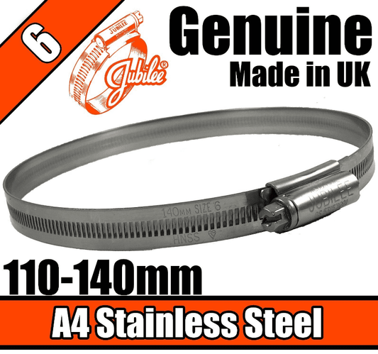 Jubilee A4 Genuine Stainless Steel Clips Hose Pipe Clamp Drive 110mm-140mm 6