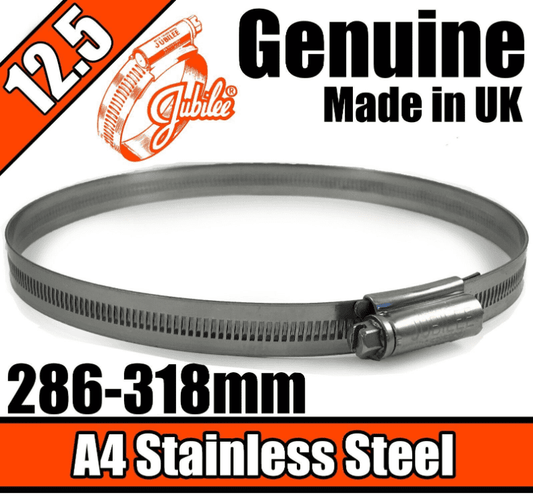 Jubilee A4 Marine Stainless Steel Clip Hose Clamp Worm Drive 286mm-318mm 12.5