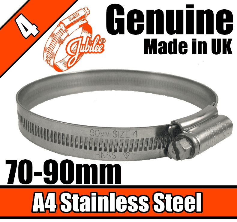 Jubilee A4 Marine Stainless Steel Clip Hose Pipe Clamp Worm Drive 70mm-90mm 4