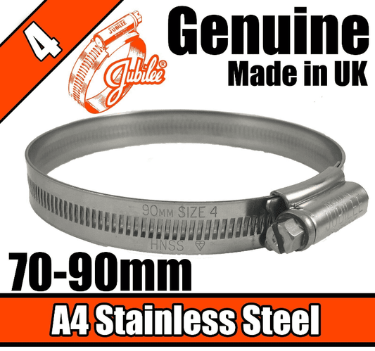 Jubilee A4 Marine Stainless Steel Clip Hose Pipe Clamp Worm Drive 70mm-90mm 4