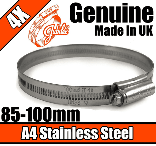 Jubilee A4 Marine Stainless Steel Clips Hose Pipe Clamp Drive 85mm-100mm 4X