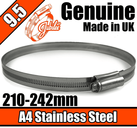 Jubilee A4 Marine Stainless Steel Clips Hose Pipe Clamp Worm Drive 210-242mm 9.5