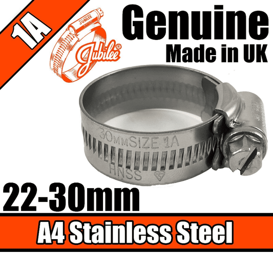 Jubilee A4 Marine Stainless Steel Clips Hose Pipe Clamp Worm Drive 22-30mm 1A