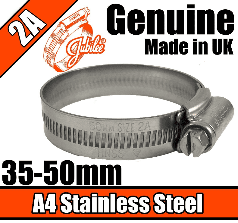 Jubilee A4 Marine Stainless Steel Clips Hose Pipe Clamp Worm Drive 35-50mm 2A
