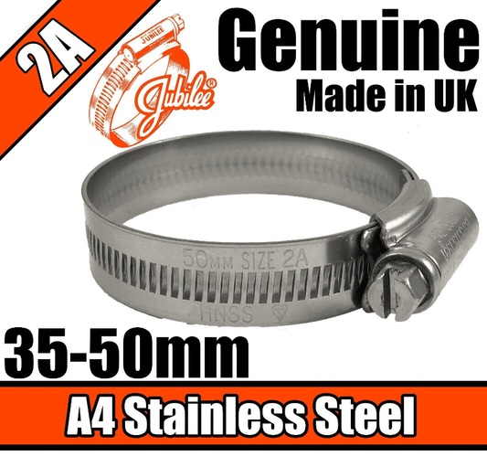 Jubilee A4 Marine Stainless Steel Clips Hose Pipe Clamp Worm Drive 35-50mm 2A